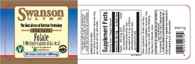 Photo of the Swanson Ultra Folate 5-Methyltetrahydrofolic Acid 800 mcg label