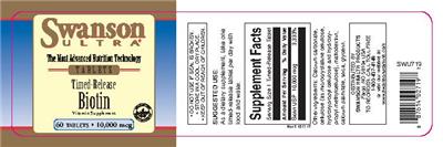 Photo of the Swanson Ultra Timed-Release Biotin 10,000 mcg label