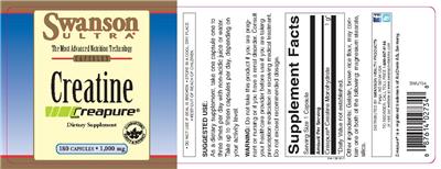 Photo of the Swanson Ultra Creatine Creapure 1,000 mg label