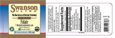 Photo of the Swanson Ultra Folate 5-Methyltetrahydrofolic Acid 400 mcg label