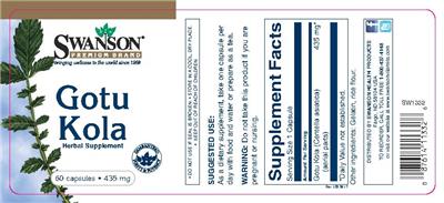 Photo of the Swanson Premium Brand Gotu Kola 435 mg label