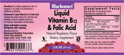 Photo of the Bluebonnet Liquid Vitamin B12 & Folic Acid Natural Raspberry Flavor label