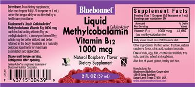 Photo of the Bluebonnet Liquid CellularActive Methylcobalamin Vitamin B12 1000 mcg Natural Raspberry Flavor label