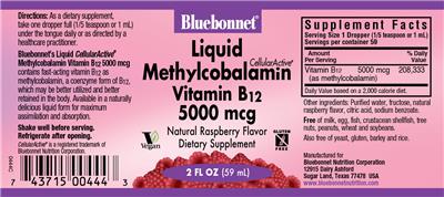 Photo of the Bluebonnet Liquid CellularActive Methylcobalamin Vitamin B12 5000 mcg Natural Raspberry Flavor label