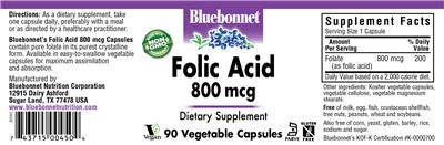 Photo of the Bluebonnet Folic Acid 800 mcg label