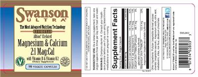 Photo of the Swanson Ultra Albion Chelated Magnesium & Calcium 2:1 Mag:Cal label