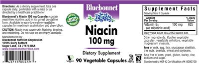 Photo of the Bluebonnet Niacin 100 mg label