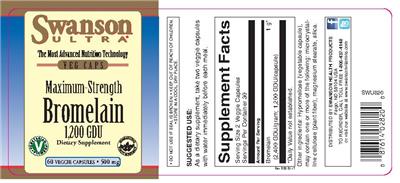 Photo of the Swanson Ultra Maximum Strength Bromelain 1,200 GDU 500 mg label