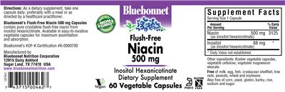 Photo of the Bluebonnet Flush-Free Niacin 500 mg label