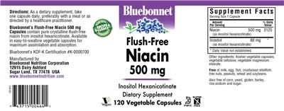 Photo of the Bluebonnet Flush-Free Niacin 500 mg label
