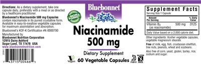 Photo of the Bluebonnet Niacinamide 500 mg label