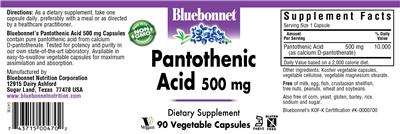 Photo of the Bluebonnet Pantothenic Acid 500 mg label