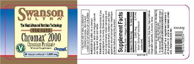 Photo of the Swanson Ultra Chromax 2000 Chromium Picolinate 2,000 mcg label