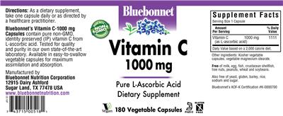 Photo of the Bluebonnet Vitamin C 1000 mg label