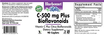 Photo of the Bluebonnet C-500 mg Plus Bioflavonoids label