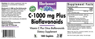 Photo of the Bluebonnet C-1000 mg Plus Bioflavonoids label