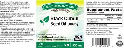Photo of the Health Thru Nutrition Naturally Black Cumin Seed Oil 500 mg label