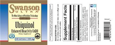 Photo of the Swanson Ultra Ubiquinol 100 mg label