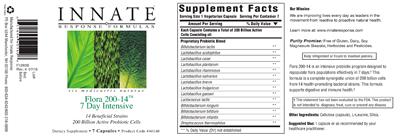 Photo of the Innate Response Formulas Flora 200-14 7 Day Intensive label