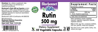 Photo of the Bluebonnet Rutin 500 mg label