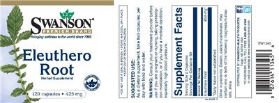 Photo of the Swanson Premium Brand Eleuthero Root 425 mg label