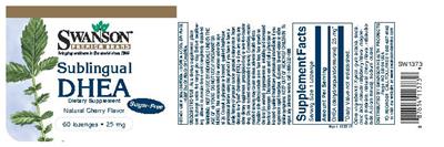 Photo of the Swanson Premium Brand Sublingual DHEA 25 mg Natural Cherry Flavor label
