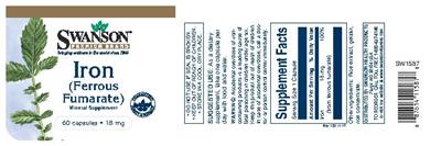 Photo of the Swanson Premium Brand Iron (Ferrous Fumarate) 18 mg label