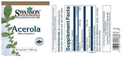 Photo of the Swanson Premium Brand Acerola 500 mg label
