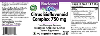 Photo of the Bluebonnet Citrus Bioflavonoid Complex 750 mg label