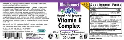Photo of the Bluebonnet Natural Full Spectrum Vitamin E Complex label