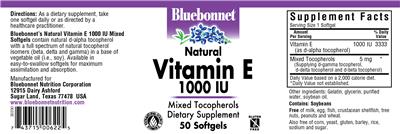 Photo of the Bluebonnet Natural Vitamin E 1000 IU label