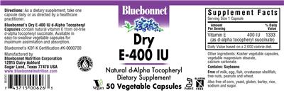 Photo of the Bluebonnet Dry E-400 IU label