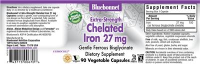 Photo of the Bluebonnet Extra-Strength Chelated Iron 27 mg label