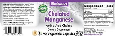 Photo of the Bluebonnet Chelated Manganese label