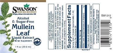 Photo of the Swanson Premium Brand Mullein Leaf Liquid Extract Alcohol & Sugar-Free label