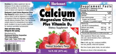 Liquid Calcium Magnesium Citrate Plus Vitamin D3 Natural Strawberry Flavor