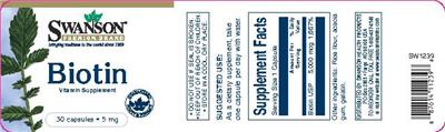 Photo of the Swanson Premium Brand Biotin 5 mg label