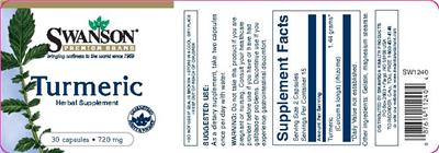 Photo of the Swanson Premium Brand Turmeric 720 mg label