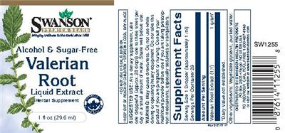 Photo of the Swanson Premium Brand Valerian Root Liquid Extract Alcohol & Sugar-Free label