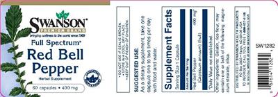 Photo of the Swanson Premium Brand Full Spectrum Red Bell Pepper 400 mg label