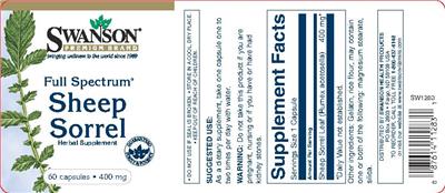 Photo of the Swanson Premium Brand Full Spectrum Sheep Sorrel 400 mg label