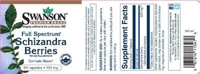 Photo of the Swanson Premium Brand Full Spectrum Schizandra Berries 525 mg label