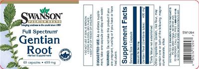 Photo of the Swanson Premium Brand Full Spectrum Gentian Root 400 mg label