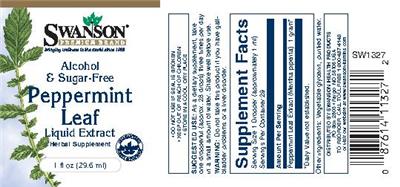 Photo of the Swanson Premium Brand Peppermint Leaf Liquid Extract Alcohol & Sugar-Free label
