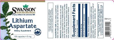 Photo of the Swanson Premium Brand Lithium Aspartate 5 mg label