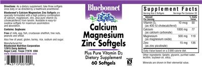 Photo of the Bluebonnet Calcium Magnesium Zinc Softgels label