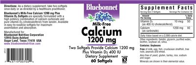 Photo of the Bluebonnet Milk-Free Calcium 1200 mg label
