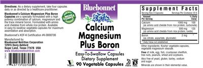 Photo of the Bluebonnet Calcium Magnesium Plus Boron label