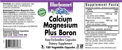 Photo of the Bluebonnet Calcium Magnesium Plus Boron label