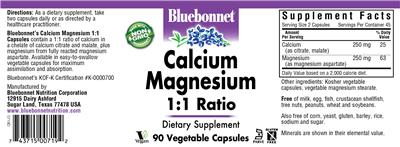 Photo of the Bluebonnet Calcium Magnesium 1:1 Ratio label